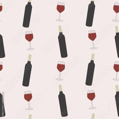 Pattern with wine glasses and bottle. Wine concept. Weekends and chill concept.