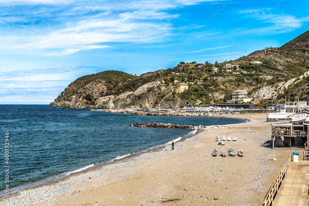 Public beach in Bonassola, Liguria Italy