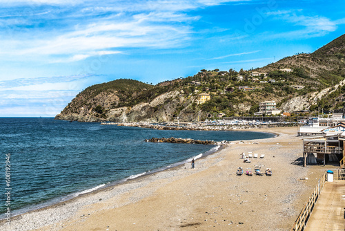 Public beach in Bonassola, Liguria Italy