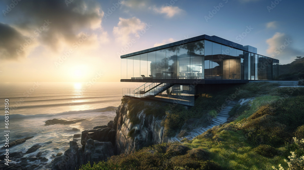 Modern architectural house in nature Generative AI