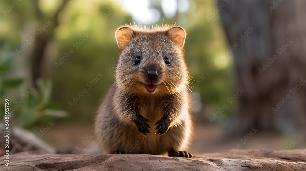 Obraz premium A cheerful quokka, a milady, and a contented quokka