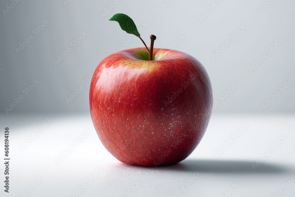 Red apple with leaf on a white background. created with generative AI Red apple with leaf on a white background. created with generative AI