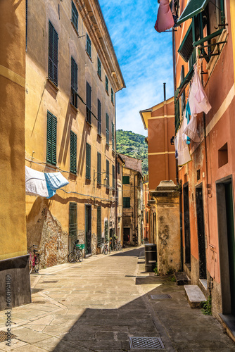 Small streets  and washing gown in Levanto Cinque Terre, Liguria Italy © Frankix