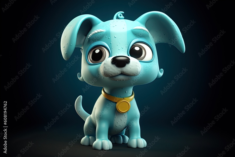 Funny image of a 3D cartoon dog in blue and yellow colors with a blue background. Generative AI Funny image of a 3D cartoon dog in blue and yellow colors with a blue background. Generative AI