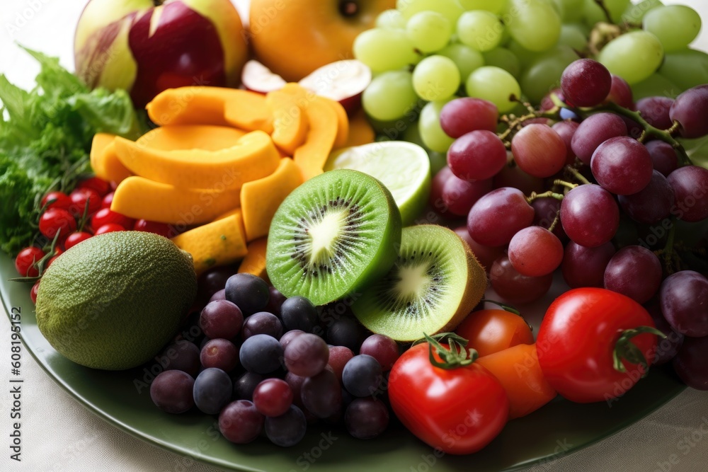 plate of fresh fruits and vegetables, perfect for a healthy immune system, created with generative ai