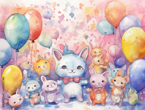watercolor easter bunny with eggs birthday or baby shower