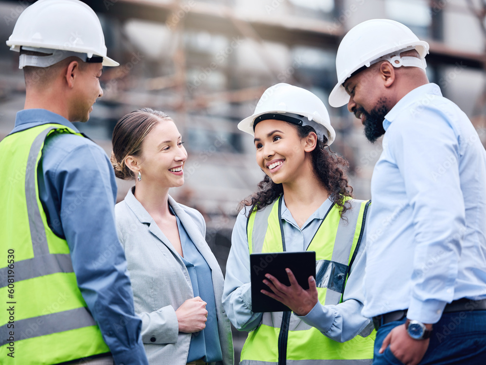 Architect, construction and group working on tablet, project blueprint or engineering planning for work site. People, teamwork and engineer with technology, strategy or idea for building contractor Architect, construction and group working on tablet, project blueprint or engineering planning for work site. People, teamwork and engineer with technology, strategy or idea for building contractor