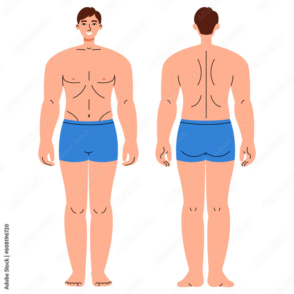 Figure man in underpants from front and back view. Flat illustration isolated on white. Figure man in underpants from front and back view. Flat illustration isolated on white.