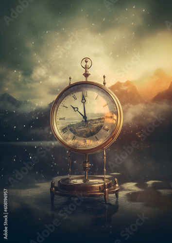 Time clock, an urban landscape. generative ai
