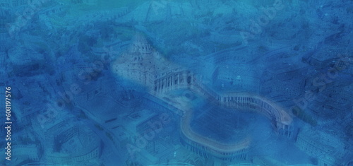 Dystopian photography of the Vatican City after the thawing of the poles and the rise in sea level, product of climate change due to the action of human beings