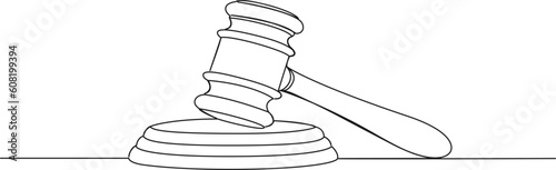 continuous single line drawing of judge gavel, line art vector illustration