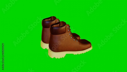 3d render of brown shoes rotating on green screen