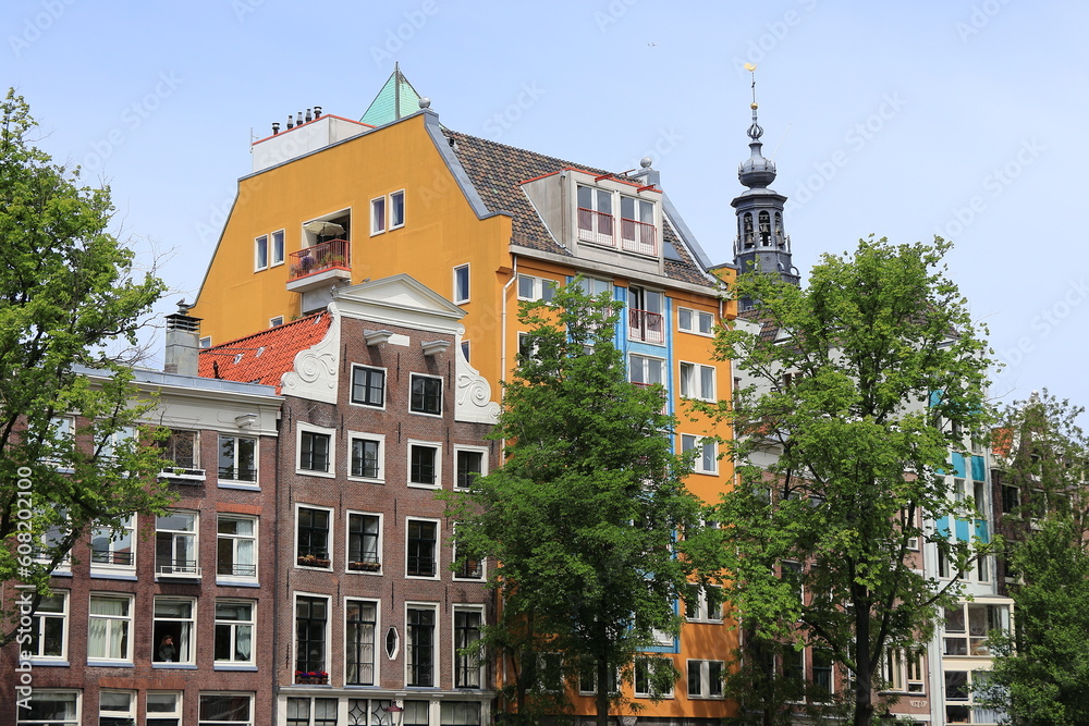 Fototapeta premium Amsterdam Zwanenburgwal Canal House Facades View, Netherlands