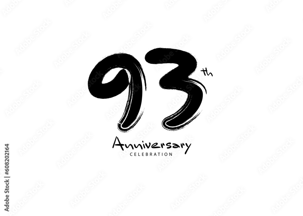 93 Years Anniversary Celebration logo black paintbrush vector, 93 number logo design, 93th Birthday Logo, happy Anniversary, Vector Anniversary For Celebration, poster, Invitation Card 93 Years Anniversary Celebration logo black paintbrush vector, 93 number logo design, 93th Birthday Logo, happy Anniversary, Vector Anniversary For Celebration, poster, Invitation Card