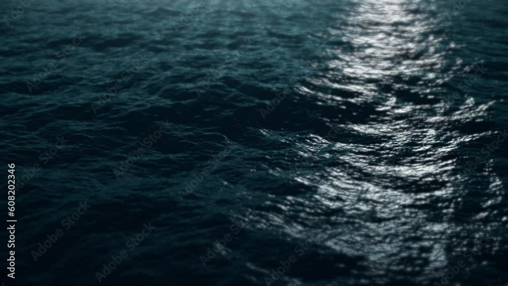 Ocean calm waves - moonlight reflections. Seamless loop 4k
