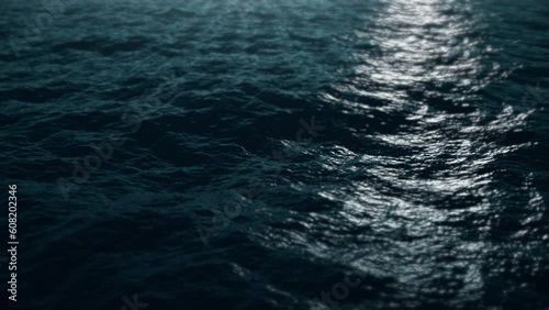 Ocean calm waves - moonlight reflections. Seamless loop 4k