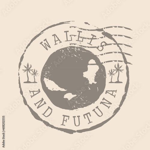 Stamp Postal of Wallis and Futuna. Map Silhouette rubber Seal.  Design Retro Travel. Seal  Map Wallis and Futuna grunge  for your design.  EPS10