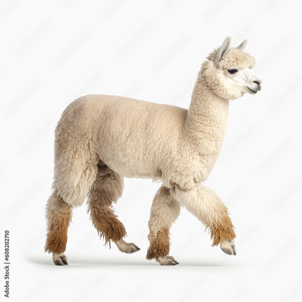 Fototapeta premium アルパカ 白背景 AI生成画像 ジェネレーティブAI