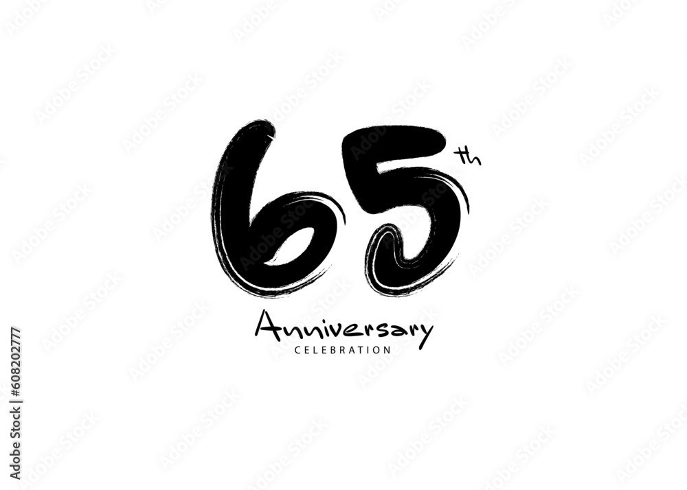 65 Years Anniversary Celebration logo black paintbrush vector, 65 number logo design, 65th Birthday Logo, happy Anniversary, Vector Anniversary For Celebration, poster, Invitation Card