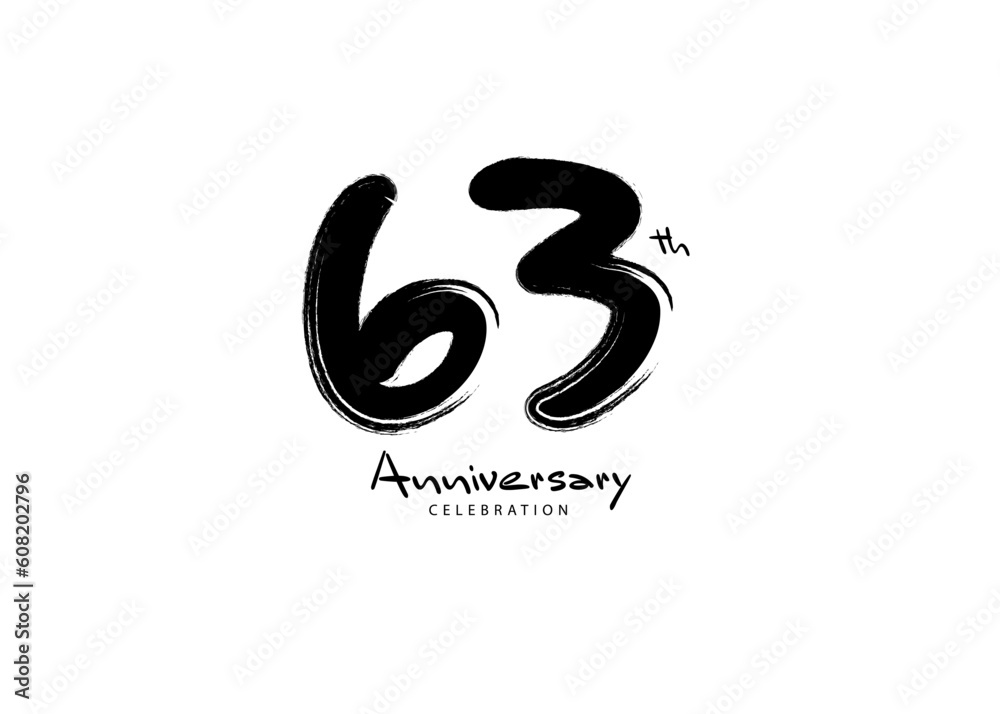 63 Years Anniversary Celebration logo black paintbrush vector, 63 number logo design, 63th Birthday Logo, happy Anniversary, Vector Anniversary For Celebration, poster, Invitation Card 63 Years Anniversary Celebration logo black paintbrush vector, 63 number logo design, 63th Birthday Logo, happy Anniversary, Vector Anniversary For Celebration, poster, Invitation Card