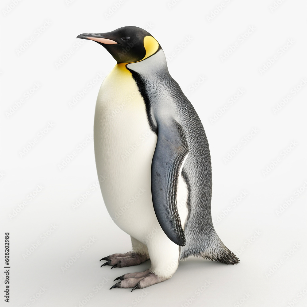 Fototapeta premium コウテイペンギン 白背景 AI生成画像 ジェネレーティブAI
