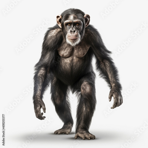 チンパンジー　白背景　AI生成画像　ジェネレーティブAI