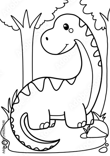 coloring page dinosaur brontosaurus for children kids only outline lineart black and white photo