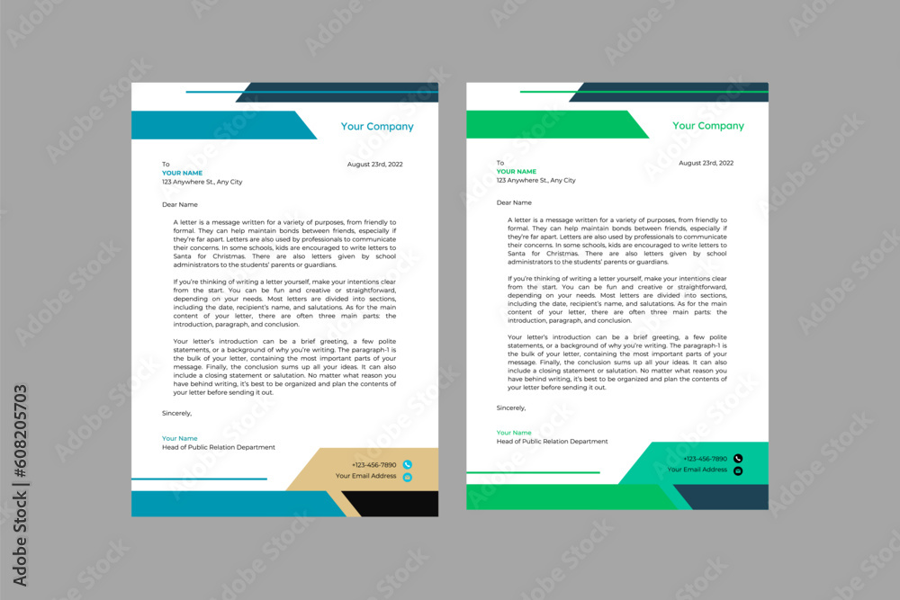 corporate modern letterhead design template with two color set. creative modern letter head design template for your project. letterhead, letter head, Business letterhead