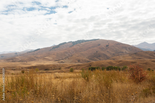 Mountains in autumn, dreary autumn landscape, mountain background in the morning