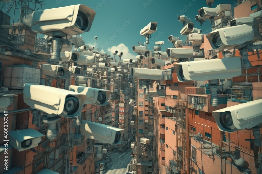 Lots cctv security cameras. Generate Ai Lots cctv security cameras. Generate Ai