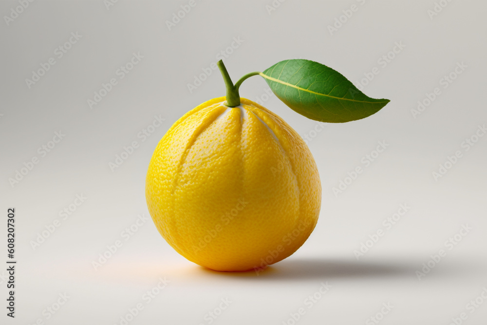 Lemon with green leaf on white background. created with generative AI