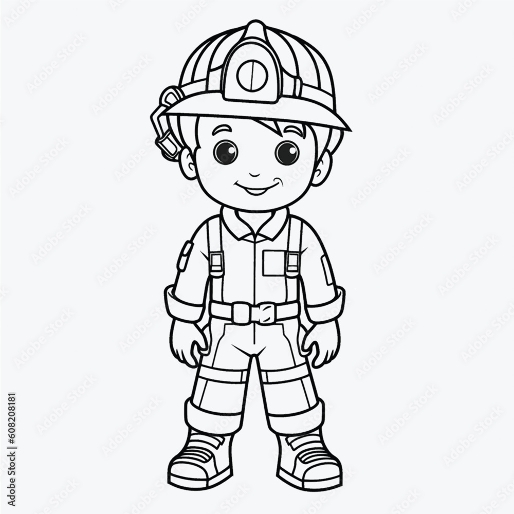 Kids Coloring Page: Beautiful Firefighter with Crisp Lines and Simple Shapes Kids Coloring Page: Beautiful Firefighter with Crisp Lines and Simple Shapes