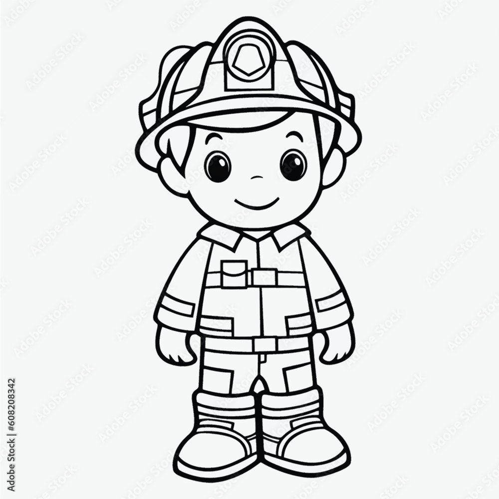 Kids Coloring Page: Beautiful Firefighter with Crisp Lines and Simple Shapes Kids Coloring Page: Beautiful Firefighter with Crisp Lines and Simple Shapes