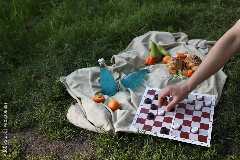 board logic game for family and friends picnic checkers, the game is
