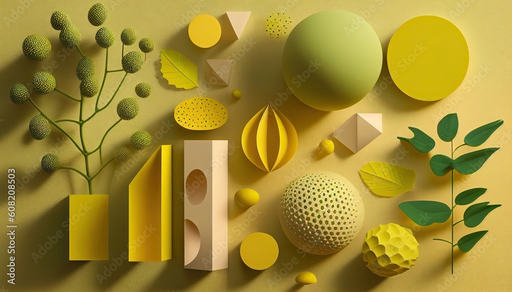 Fototapeta premium set of geometry yellow set of geometry fashionable Minimal flat ray simple design abstract Elegant and Modern AI-generated illustration