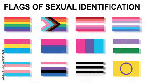 Flags of sexual identification on white background