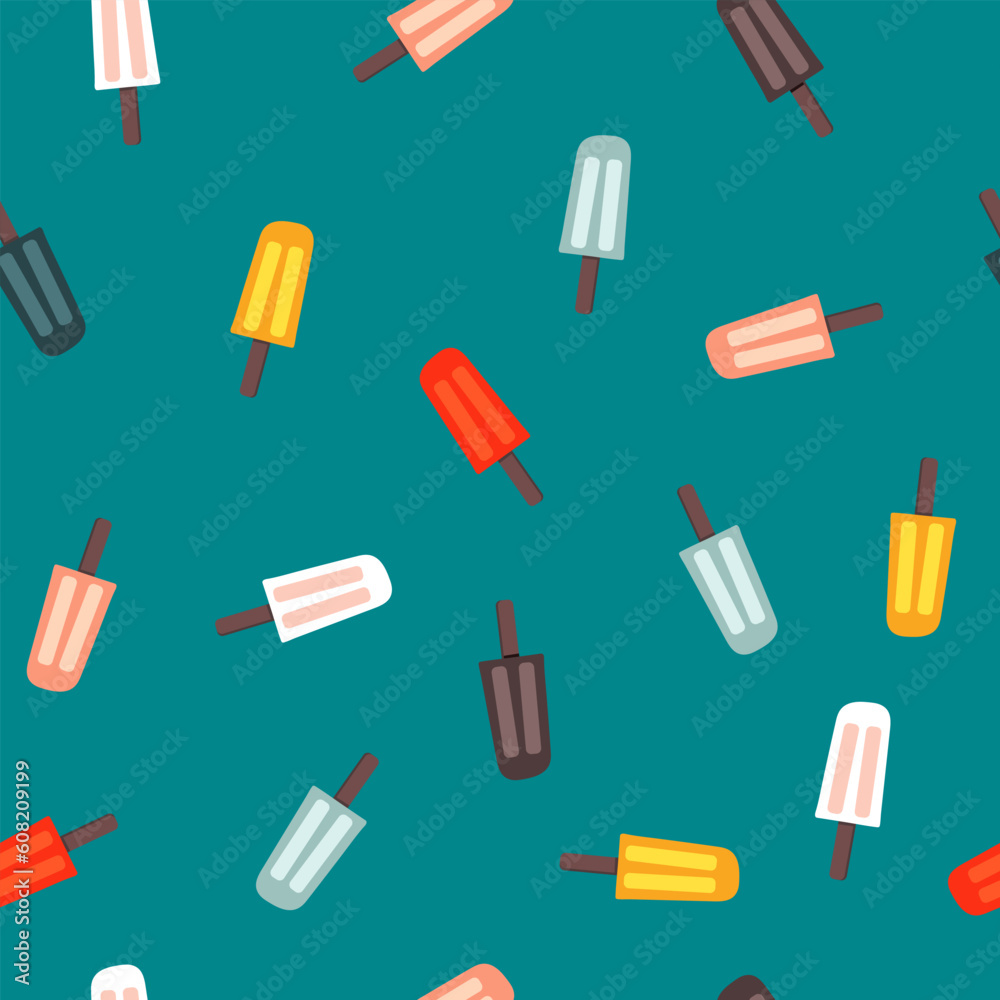Popsicles pattern. Baby print. Ice cream on a stick. Summer dessert. Vector background. Perfect for prining on the fabric, design package and cover Popsicles pattern. Baby print. Ice cream on a stick. Summer dessert. Vector background. Perfect for prining on the fabric, design package and cover