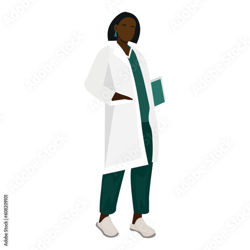 African-American female doctor on white background