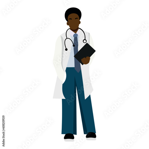 African-American male doctor on white background