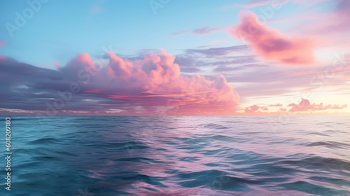 Sunset with Pink Clouds over Calm Sea