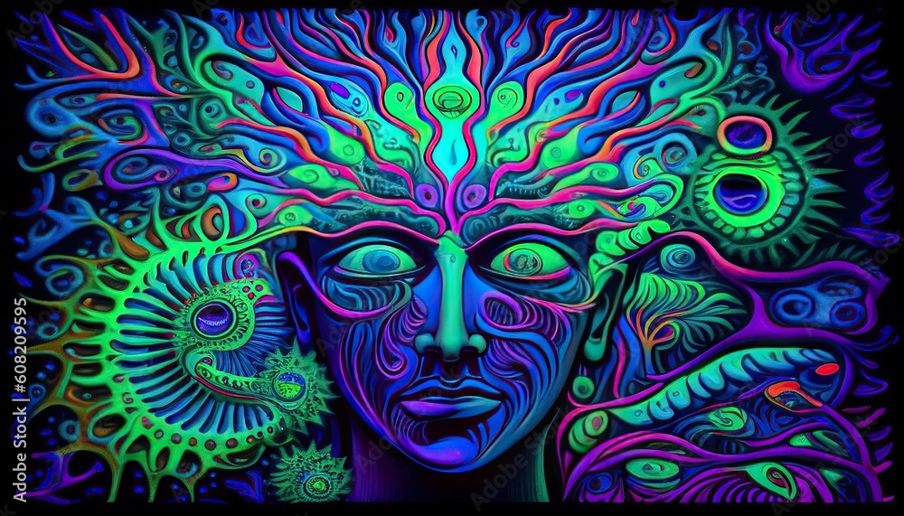 Mental Health in Green, Blue and Purple Meditation is a pathway to self-realization Abstract, Elegant and Modern AI-generated illustration