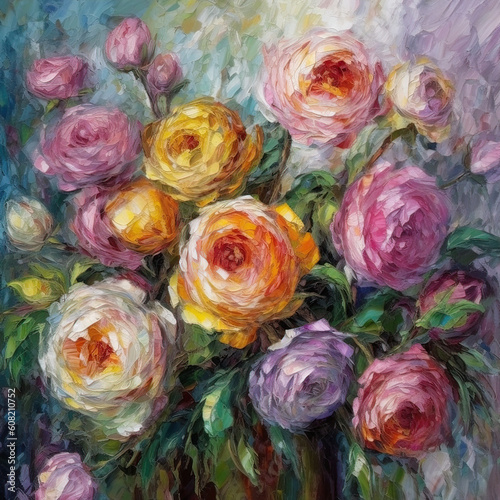 Oil painting of ranunculus flower created with Generative AI technology