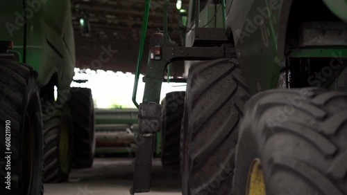 combine harvester in the hangar. agriculture. Close-up