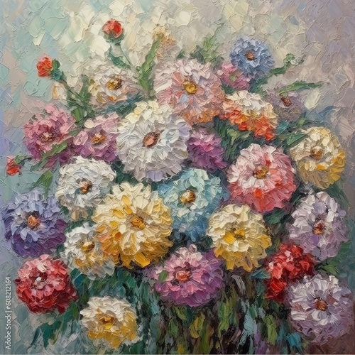 Oil painting of chrysanthemum flower created with Generative AI technology