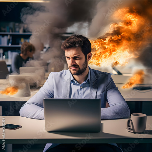Unveiling Workplace Stress: Illustration of an Angry and Burned Out Employee