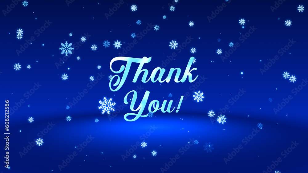 Thank You Text Message On Magic Blue Shiny Snowflakes Particles Falling Glitter Sparkles Dust With Light Floor Background