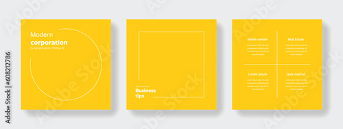 Minimal social media layouts for marketing business, simple editable square templates with clean design, corporate web banners with place for photo and negative space