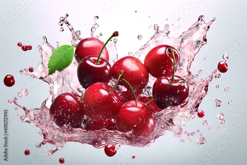 Delicious cherry berry juice splash, isolated on white background