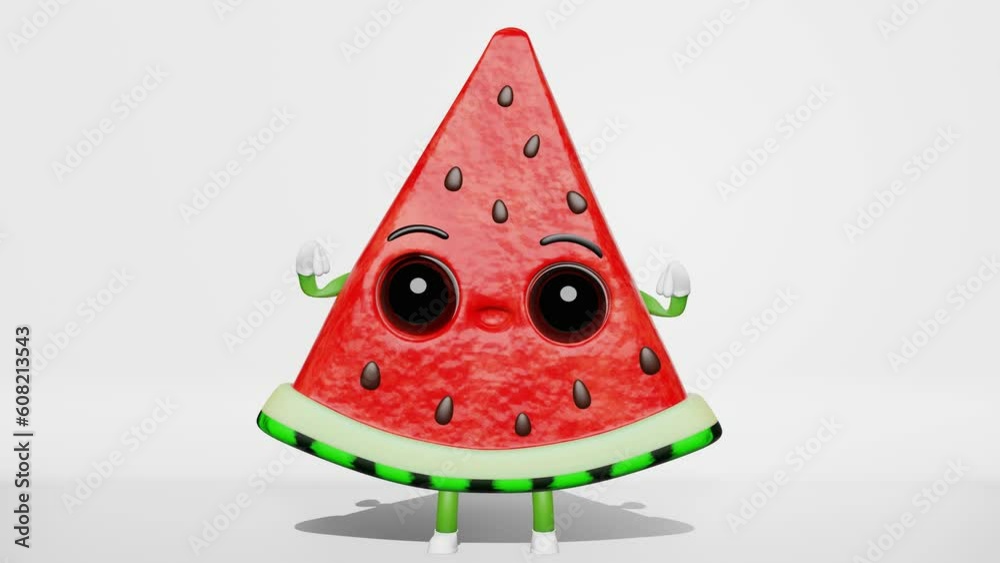 Cute dancing watermelon slice creative 3D character animation loop motion graphics 4K white background. Summer vacation Funny fresh juicy fruit eyes hands legs Contemporary style trendy vibrant colors Cute dancing watermelon slice creative 3D character animation loop motion graphics 4K white background. Summer vacation Funny fresh juicy fruit eyes hands legs Contemporary style trendy vibrant colors
