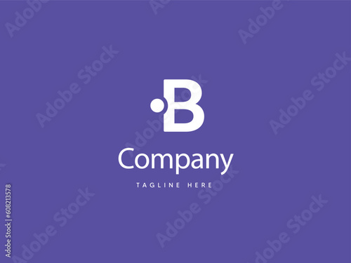 Capital B letter logo design with Purplish Blue background, B type logo with dot, creative letter B logo design template